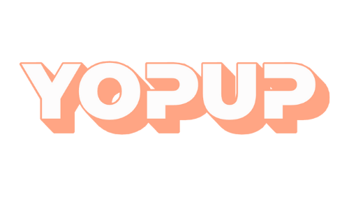Logo with 'YOPUP' text in a stylized font on a white background